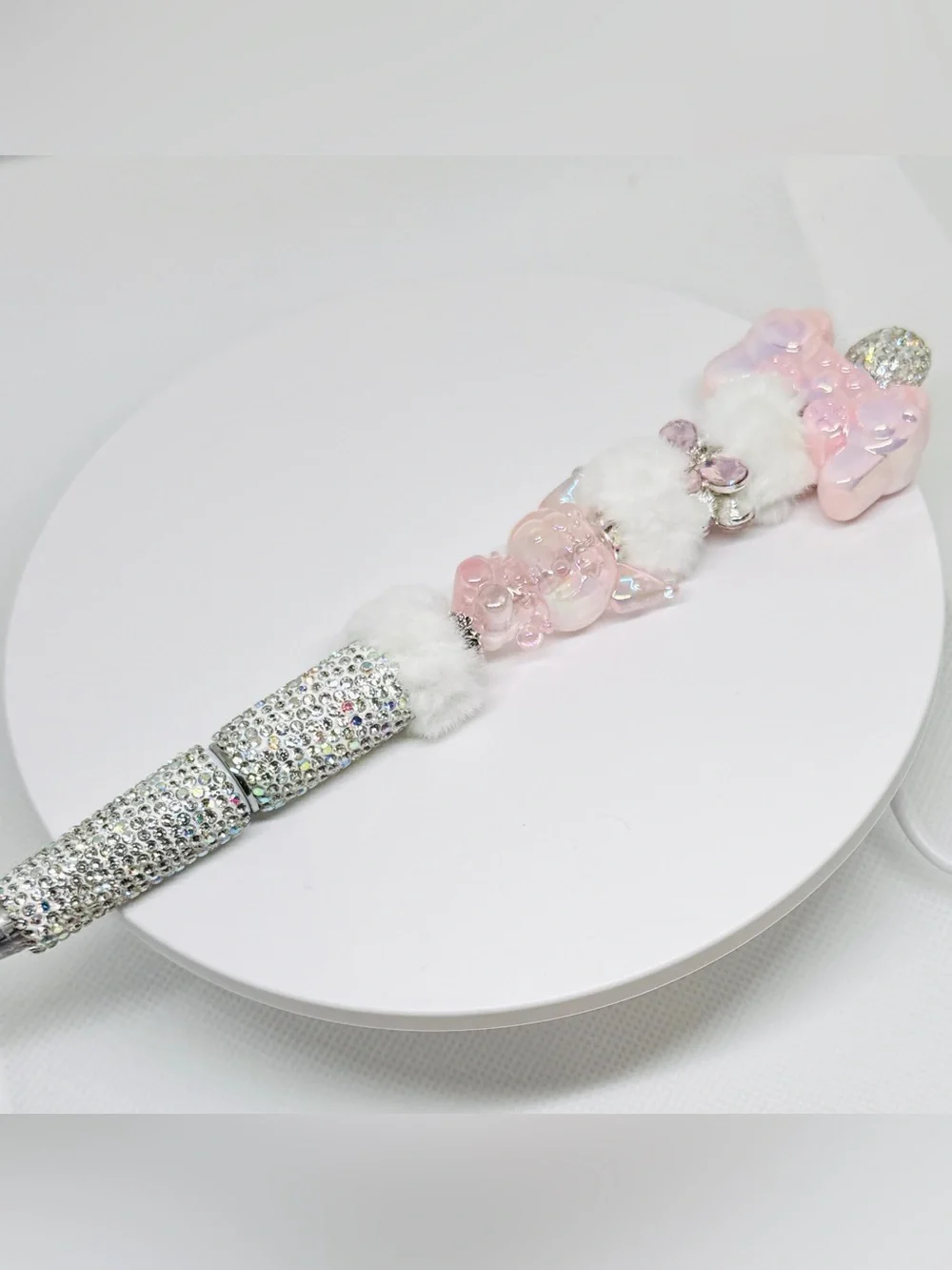 Sparkling Pink Crystal Ballpoint Pen with Faux Fur